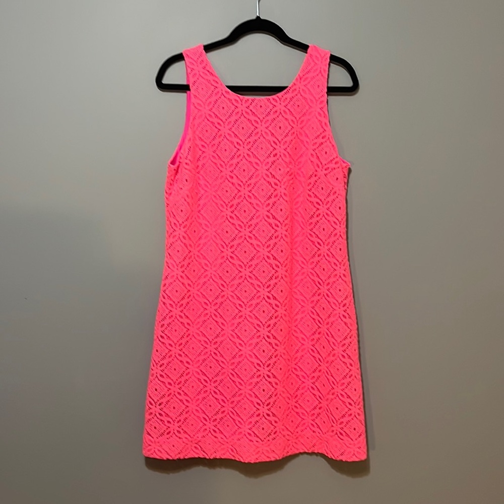 Lilly Pulitzer Callie lace Crochet hot pink shift dress size L Barbie